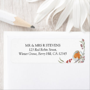 Red Robin Berries Winter Watercolor Return Address