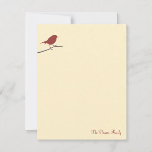 Red robin bird branch cream beige thank you note note card