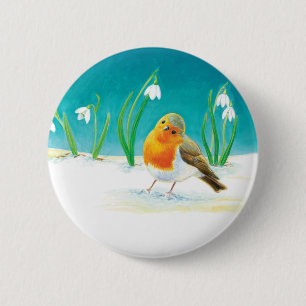 Red Robin Bird Illustration 2 Inch Round Button