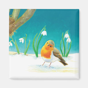 Red Robin Bird Illustration Magnet