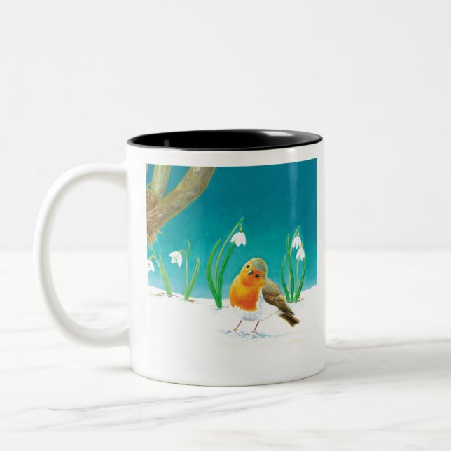 Red Robin Bird Illustration Two-Tone Coffee Mug (Left)