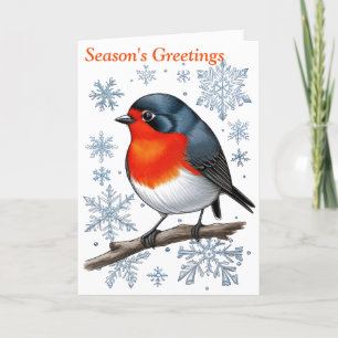 Red Robin Bird with Snowflakes Holiday Card