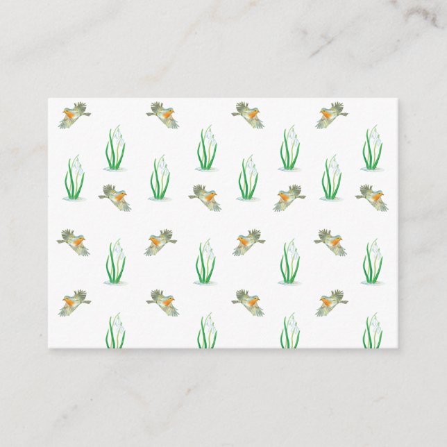 Red Robin Birds and Snowdrops Spring Pattern  Enclosure Card (Front)