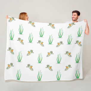 Red Robin Birds and Snowdrops spring pattern Fleece Blanket