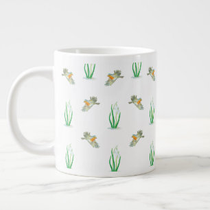 Red Robin Birds and Snowdrops spring pattern   Large Coffee Mug