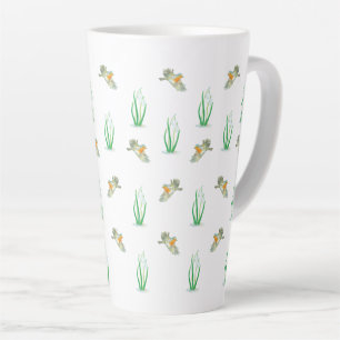Red Robin Birds and Snowdrops spring pattern  Latte Mug