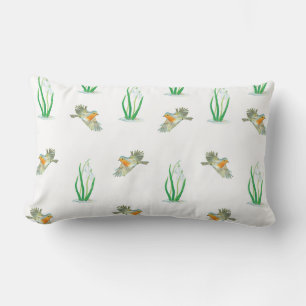 Red Robin Birds and Snowdrops spring pattern Lumbar Pillow