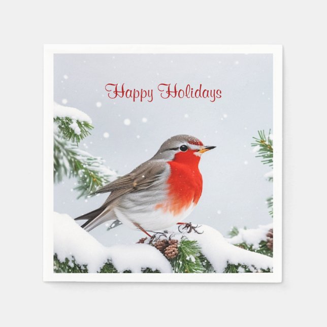 Red Robin Holiday Christmas Paper Napkin (Front)