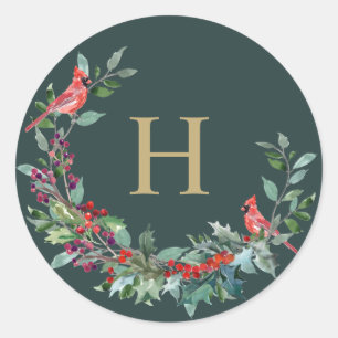 Red Robin Holiday Wreath Monogram Stickers