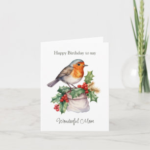 Red Robin Holly Mom Birthday Folded Greeting Card