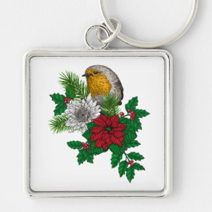 Red robin on Christhmas decoration Keychain