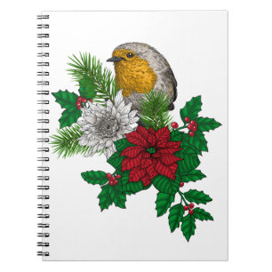 Red robin on Christhmas decoration Notebook