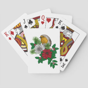 Red robin on Christhmas decoration Playing Cards