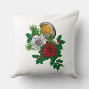 Red robin on Christhmas decoration Throw Pillow