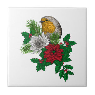 Red robin on Christhmas decoration Tile