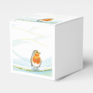 Red Robin on snowy branch in winter Favor Box