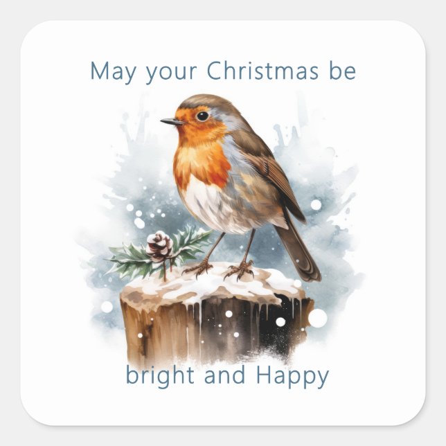 Red Robin Pine Cone Christmas Square Sticker (Front)