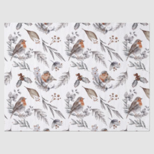 Red Robin Watercolor Botanical Christmas Holiday Tissue Paper