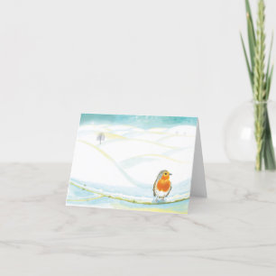 Red Robin & White Winter Landscape Illustration Holiday Card