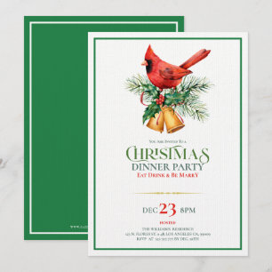 Red Robin with Christmas Bells Invitation