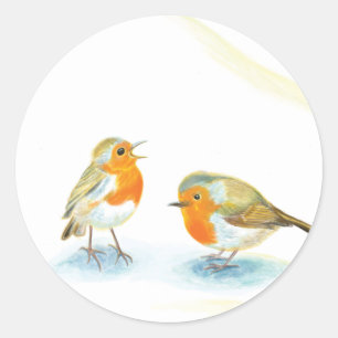 Red Robins in Winter Classic Round Sticker