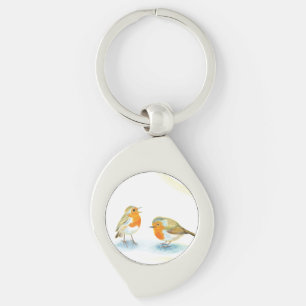 Red Robins in Winter Keychain