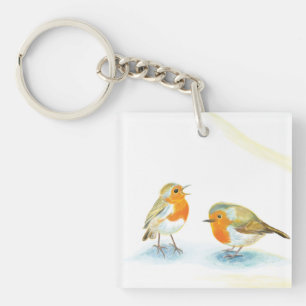 Red Robins in Winter  Keychain