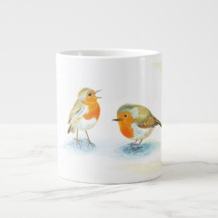 Red Robins in Winter  Large Coffee Mug