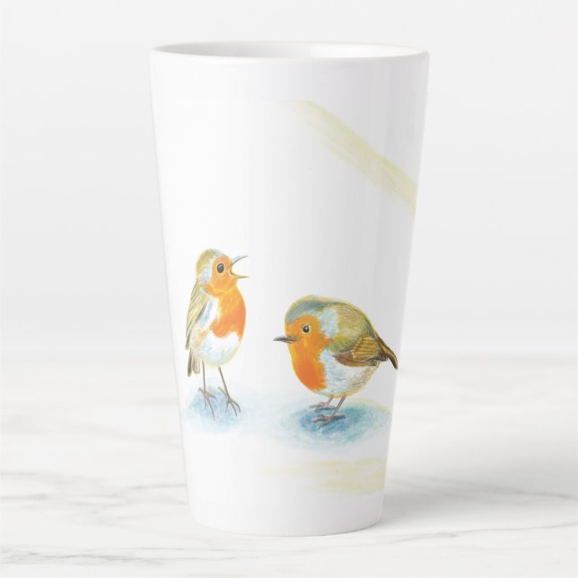 Red Robins in Winter  Latte Mug (Front)