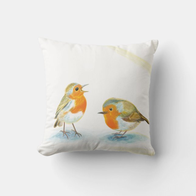 Red Robins in Winter  Throw Pillow (Front)