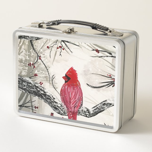 Red Robins Winter   Metal Lunch Box (Front)