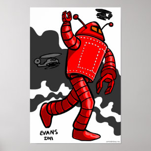 Red Robot Rampaging Poster