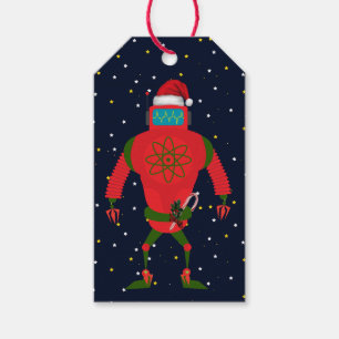 Red Robot Santa In Space Matching Christmas Gift Tags