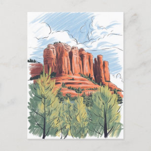Red Rock, Sedona, Arizona, Pencil drawing Postcard