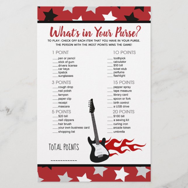 Red Rock Star Rock a Bye What's in Your Purse Game (Front)