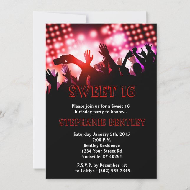 Red Rock Star Sweet 16 Birthday Invitation (Front)