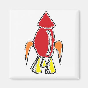Red Rocket Ship Spaceship Cute Cartoon Magnet