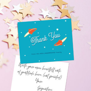 Red Rockets and Stars Light Teal Thank You Card