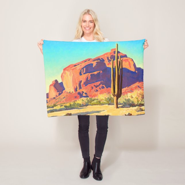 Red Rocks and Cactus by Maynard Dixon Fleece Blanket (In Situ)