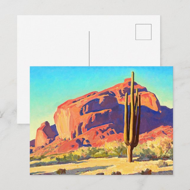 Red Rocks and Cactus by Maynard Dixon Invitation Postcard (Front/Back)