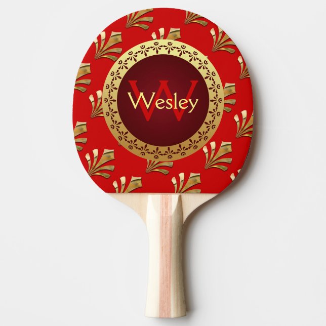 Red Roman Monogram Ping Pong Paddle (Front)
