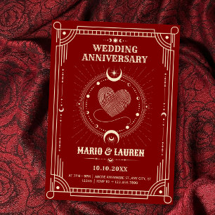 Red romance tarot boho moon wedding anniversary invitation