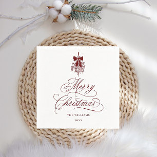 Red Romantic Calligraphy Merry Christmas Holiday Napkin