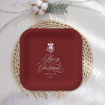 Red Romantic Calligraphy Merry Christmas Holiday Paper Plate<br><div class="desc">This Christmas paper plate features elegant and romantic swirly calligraphy lettering,  accented with a winter berry holly bouquet. For more advanced customization of this design,  please click the BLUE DESIGN TOOL BUTTON. Matching items are also available.</div>