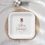 Red Romantic Calligraphy Merry Christmas Holiday Paper Plate<br><div class="desc">This Christmas paper plate features elegant and romantic swirly calligraphy lettering,  accented with a winter berry holly bouquet. For more advanced customization of this design,  please click the BLUE DESIGN TOOL BUTTON. Matching items are also available.</div>