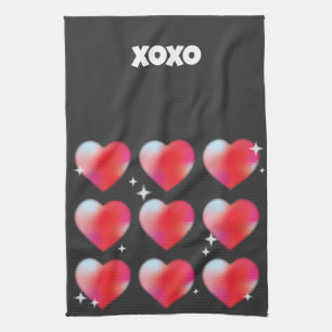 Red romantic hearts valentine's day xoxo text kitchen towel