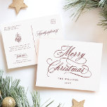 Red Romantic Merry Christmas Script Holiday Postcard<br><div class="desc">This simple Christmas postcard features elegant and romantic swirly calligraphy lettering with a winter holly berry bouquet and custom text on the back. For more advanced customization of this design,  please click the BLUE DESIGN TOOL BUTTON above!</div>