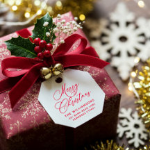 Red Romantic Merry Christmas Script Return Address