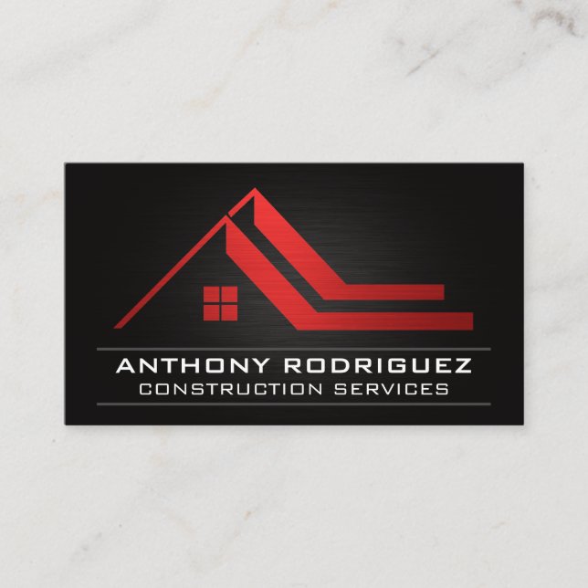 Red Roof Real Estate Logo | Black Background Business Card (Front)