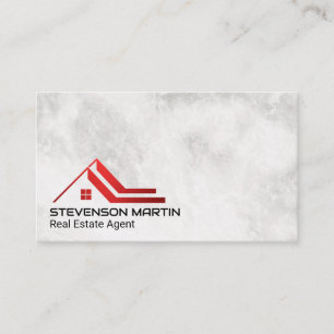 Red Roof Real Estate Logo Marble Business Card